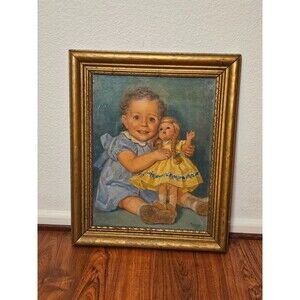 Original Oil Painting Girl w/Doll Corydon Granger Snyder Family Portrait Chicago